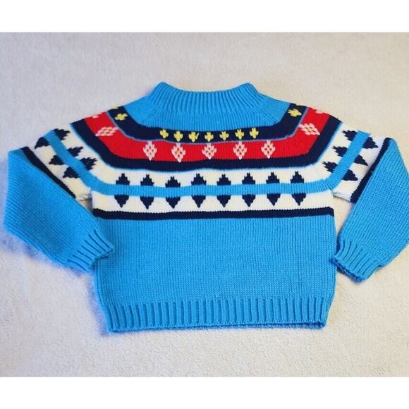 VTG 70S Kids Fair Isle Knit Sweater Blue White Crew neck Sz L 6/7 Little Alumnus - Picture 5 of 14